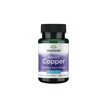 Swanson's Albion Copper 2 mg contains 300 tablets, each with superior-absorbing copper bisglycinate chelate. As an essential trace mineral, it efficiently supports various bodily functions.